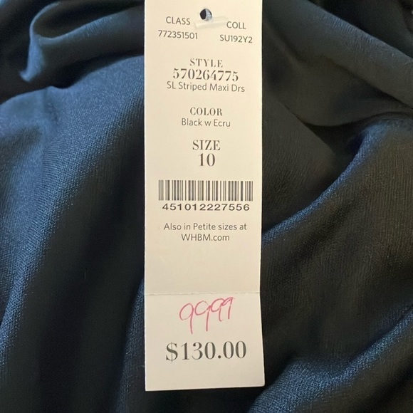 White House Black Market: White/Black stripe faux wrap MAXI dress- side slits-10 - Picture 3 of 16